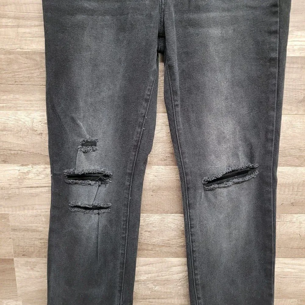 Vibrant Miu Split Leg Vintage Black Bootcut‎ Ripped Jeans Womens Raw Hem 3 / 25